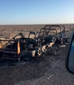 Patrulla municipal calcinada en Mulegé; PGJE investiga incendio